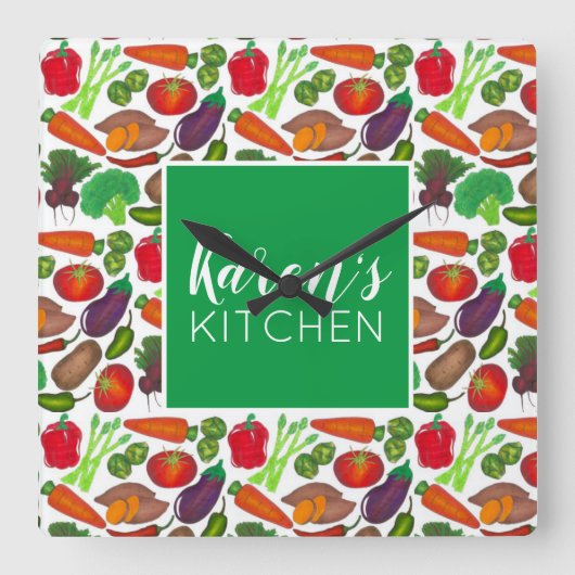 Gemüsegarten produzieren Grünmarktprodukte Quadratische Wanduhr (Vorderseite)