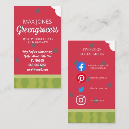 Gemüsehändler Wassermelone Café Obst und Gemüse-Sh Visitenkarte (Vorne/Hinten)