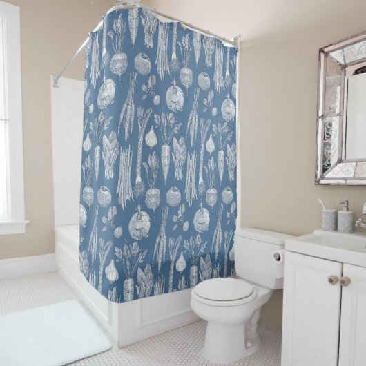Gemüsemarkt Gemüse Kobaltblauer Denim Duschvorhang (Beispiel)