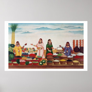 Gemüsemarkt in Benares, c.1840 (gou Poster