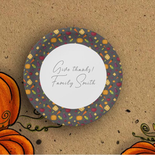 Gemüsemuster Grauer Erntedank Pappteller