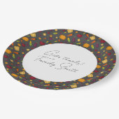 Gemüsemuster Grauer Erntedank Pappteller (Schrägansicht)