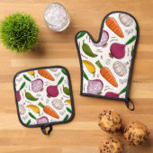 Gemüsemuster Küche Schürze Ofenhandschuh & Topflappen-Set (Oben Unten)
