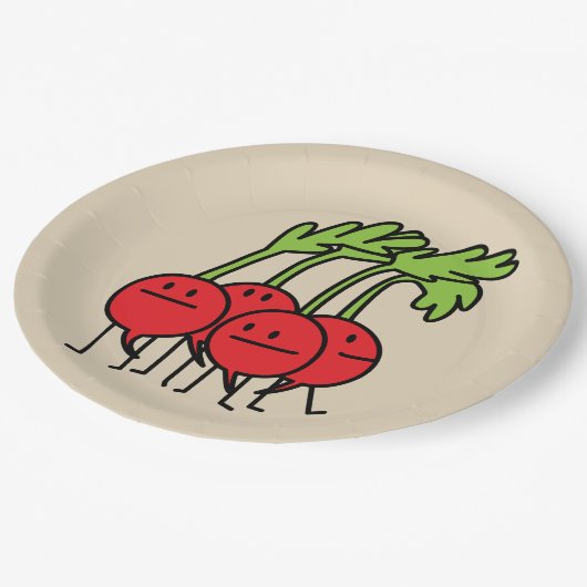 Gemüserettichgruppe des Rettich-glücklichen Pappteller (Schrägansicht)