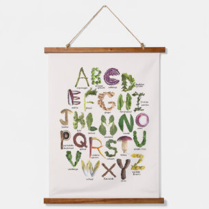 Gemüses Alphabet zum Thema Veggie Kinderzimmer Wandteppich Mit Holzrahmen