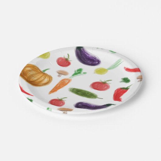 Gemüsesorten Tomatenzepfefferkarottenpilz c Pappteller (Schrägansicht)