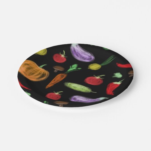 Gemüsesorten Tomatenzepfefferkarottenpilz c Pappteller (Schrägansicht)