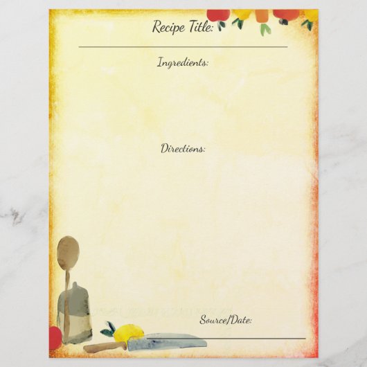 Gemüseutensilien für die Rezeptur (Vorderseite)