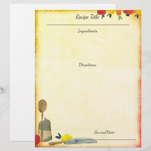 Gemüseutensilien für die Rezeptur (Vorne/Hinten)