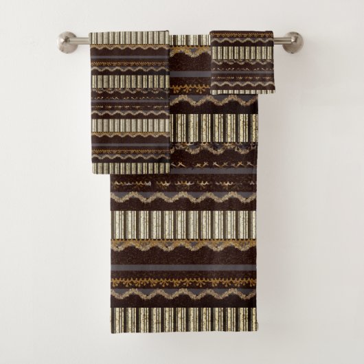 Gemustert Brown, Gold, Creme Badhandtuch Set (Insitu)