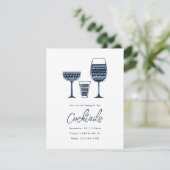 Gemustert Cocktails Navy Blue Cocktail Party Einladung (Stehend Vorderseite)