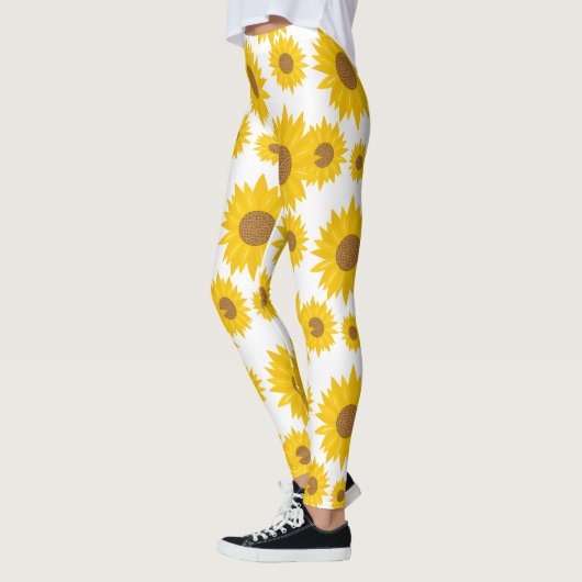 Gemustert Gelbe Sonnenblume mit winzigen Herz-Same Leggings (Links)