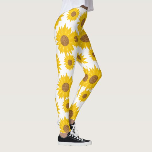 Gemustert Gelbe Sonnenblume mit winzigen Herz-Same Leggings (Rechts)