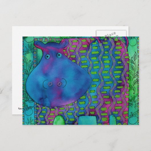 Gemustert Hippo Postkarte (Vorne/Hinten)