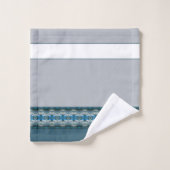 Gemustert in grauem und blauem Streifen Badhandtuch Set (Waschlappen)