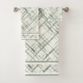 Gemustert Moss Green auf Weiß Badhandtuch Set (Insitu)