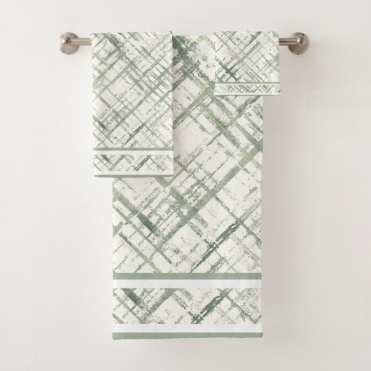 Gemustert Moss Green auf Weiß Badhandtuch Set (Insitu)
