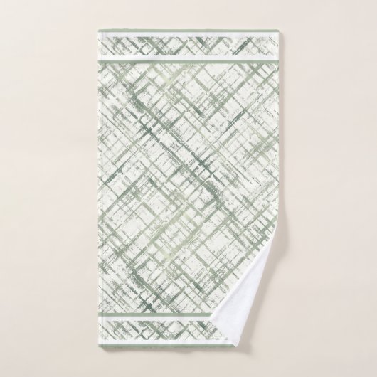 Gemustert Moss Green auf Weiß Badhandtuch Set (Handtuch)