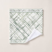Gemustert Moss Green auf Weiß Badhandtuch Set (Waschlappen)