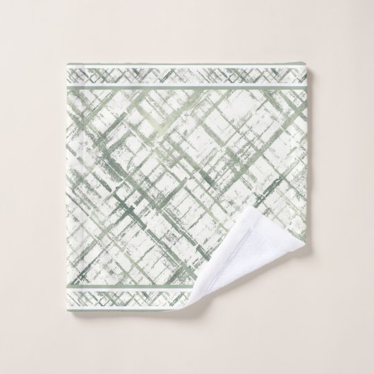 Gemustert Moss Green auf Weiß Badhandtuch Set (Waschlappen)