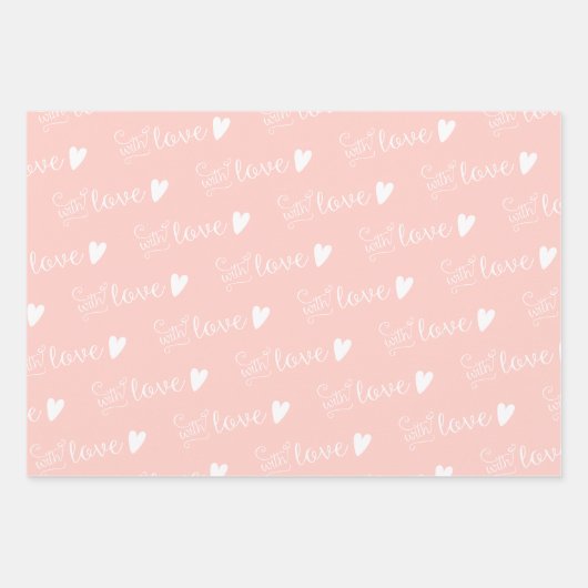 Gemustert rosa Blüte mit Liebe Geschenkpapier Set (Vorderseite)