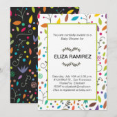 gemusterte Blätter Babydusche Einladung (Vorne/Hinten)