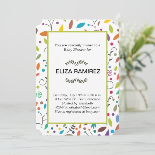 gemusterte Blätter Babydusche Einladung (Stehend Vorderseite)