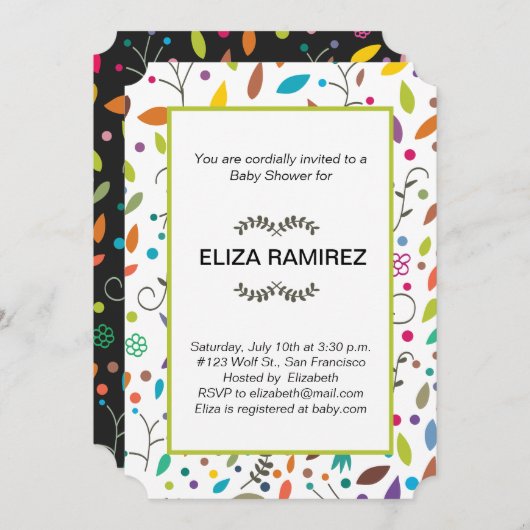 gemusterte Blätter Babydusche Einladung (Vorne/Hinten)