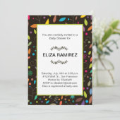 gemusterte Blätter Babydusche Einladung (Stehend Vorderseite)