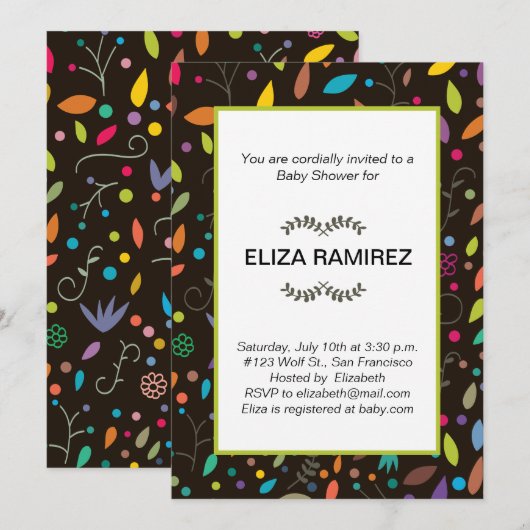 gemusterte Blätter Babydusche Einladung (Vorne/Hinten)