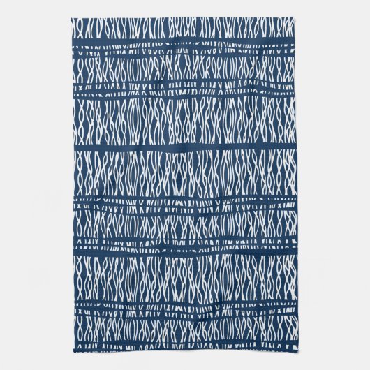 Gemusterte blaue Tribalgewebe Geschirrtuch (Vertikal)