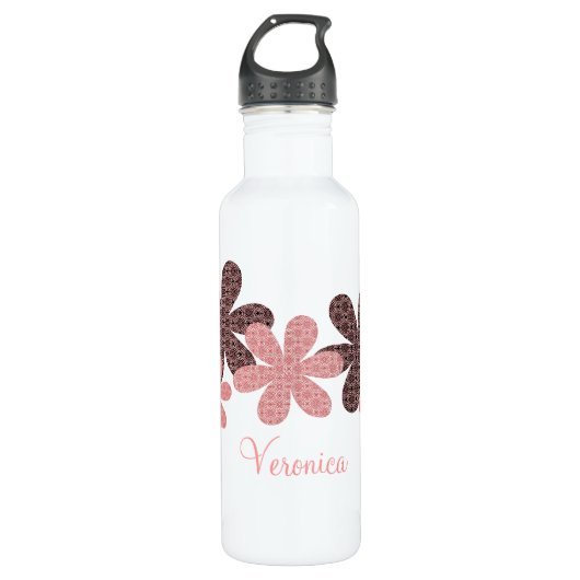 Gemusterte Blume Flasche, rosa Trinkflasche (Vorderseite)