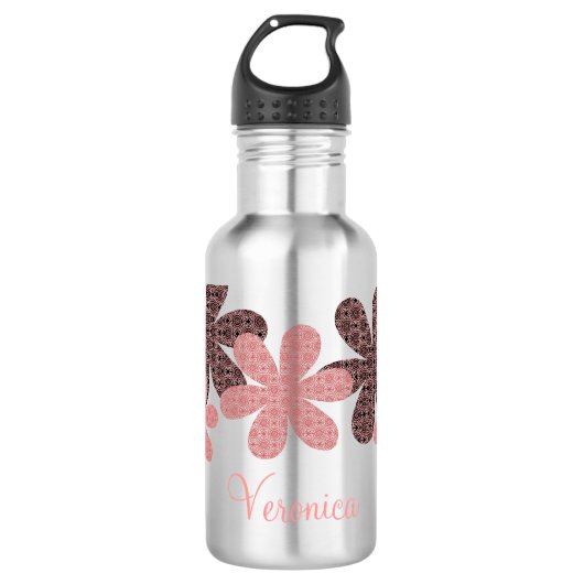 Gemusterte Blume Flasche, rosa Trinkflasche (Vorderseite)