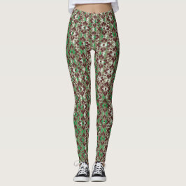 Gemusterte Blume in Grau, Rot und Grün Leggings