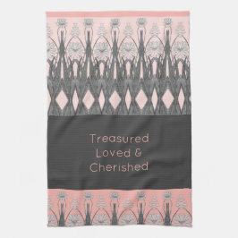 Gemusterte Blumendekoration in Rosa und Grau Geschirrtuch