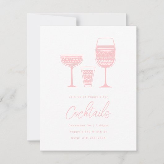 Gemusterte Cocktails Rosa Cocktail Party Einladung (Vorderseite)
