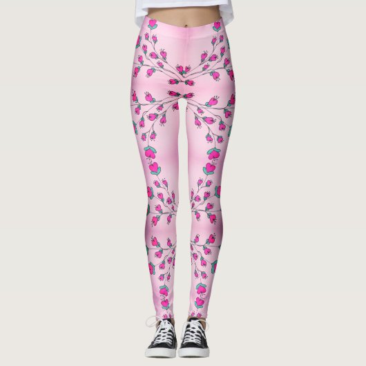 Gemusterte Damen in Rosa Herz Leggings (Vorderseite)