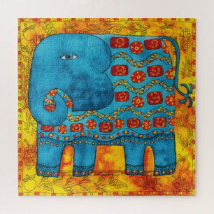 Gemusterte Elefant-Aquarell-Illustration Puzzle