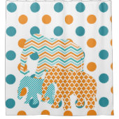 Gemusterte Elefanten auf Polka Dots Duschvorhang (Vorderseite)