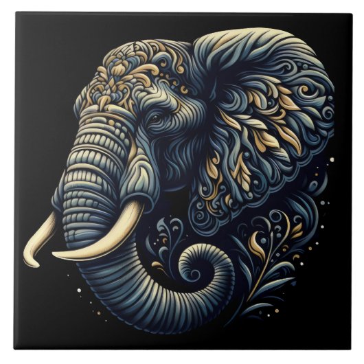 Gemusterte Elefantenkunst Fliese (Vorderseite)