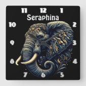 Gemusterte Elefantenkunst Quadratische Wanduhr (Vorderseite)