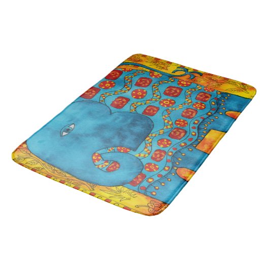 Gemusterte Elephant Watercolor-Illustration Badematte (Schrägansicht)