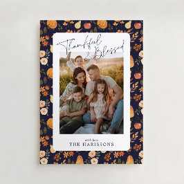 Gemusterte Erntedank-Fotokarte für den Navy Herbst Einladung