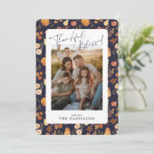 Gemusterte Erntedank-Fotokarte für den Navy Herbst Einladung (Stehend Vorderseite)