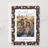 Gemusterte Erntedank-Fotokarte für den Navy Herbst Einladung (Vorderseite)