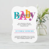 gemusterte & farbenfrohe Babydusche Einladung (Stehend Vorderseite)