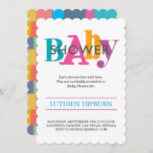gemusterte & farbenfrohe Babydusche Einladung (Vorne/Hinten)