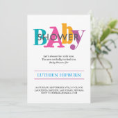 gemusterte & farbenfrohe Babydusche Einladung (Stehend Vorderseite)