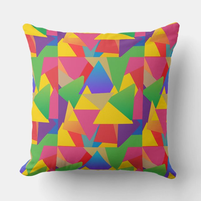 Gemusterte, farbenfrohe, lebendige Dreiecke Kissen (Vorderseite)
