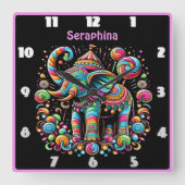 Gemusterte Feier mit dem Elefanten Quadratische Wanduhr (Vorderseite)